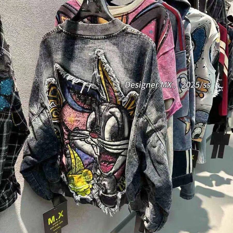 潮牌重工兔八哥刺绣牛仔