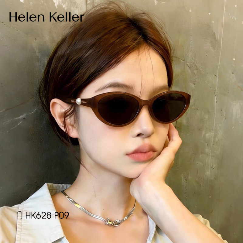 海伦凯勒女士小框猫眼太阳眼镜近视可配度数珍珠椭圆框墨镜HK628