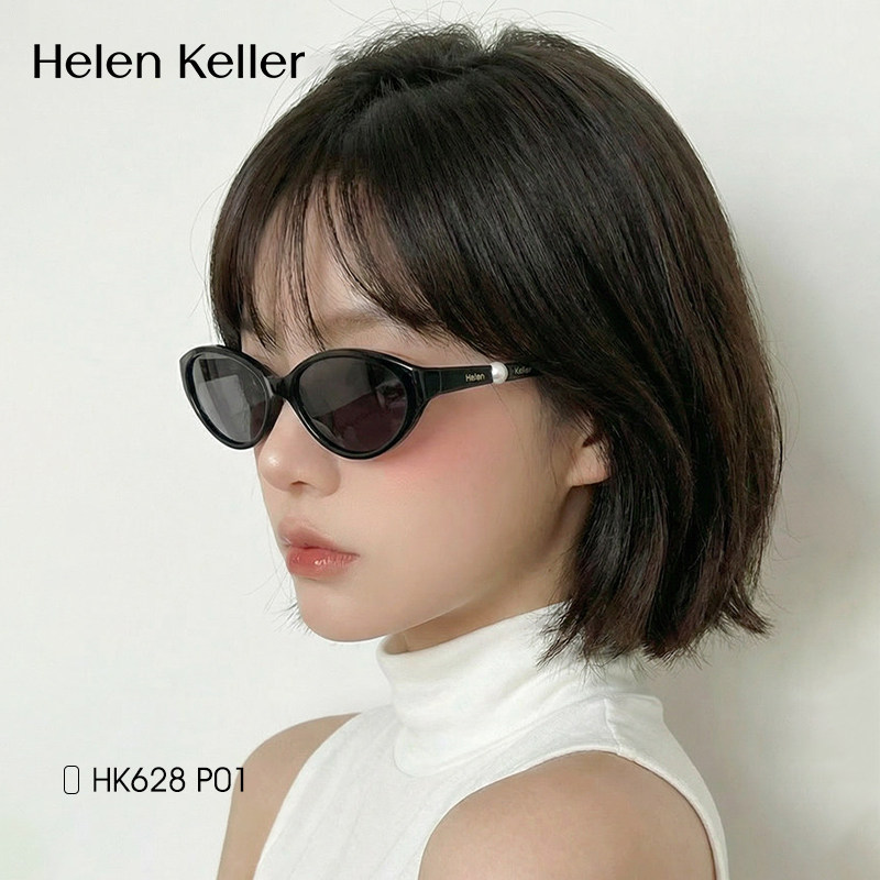 海伦凯勒女士小框猫眼太阳眼镜近视可配度数珍珠椭圆框墨镜HK628
