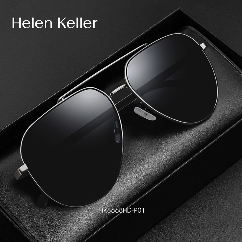 海伦凯勒男士飞行员墨镜开车专用款偏光太阳眼镜女可配近视带度数