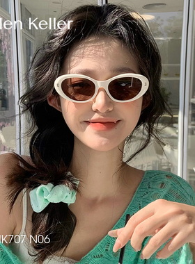 海伦凯勒猫眼白框墨镜女款适合大脸太阳镜偏光可配带度数的HK707