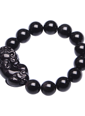 天然黑曜石貔貅手链男女款