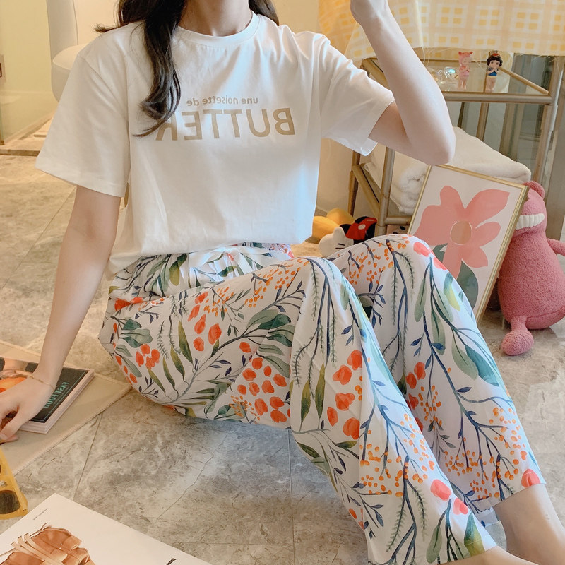 睡裤女夏季薄款纯绵绸宽松大码休闲家居裤夏天可外穿人造棉长裤子