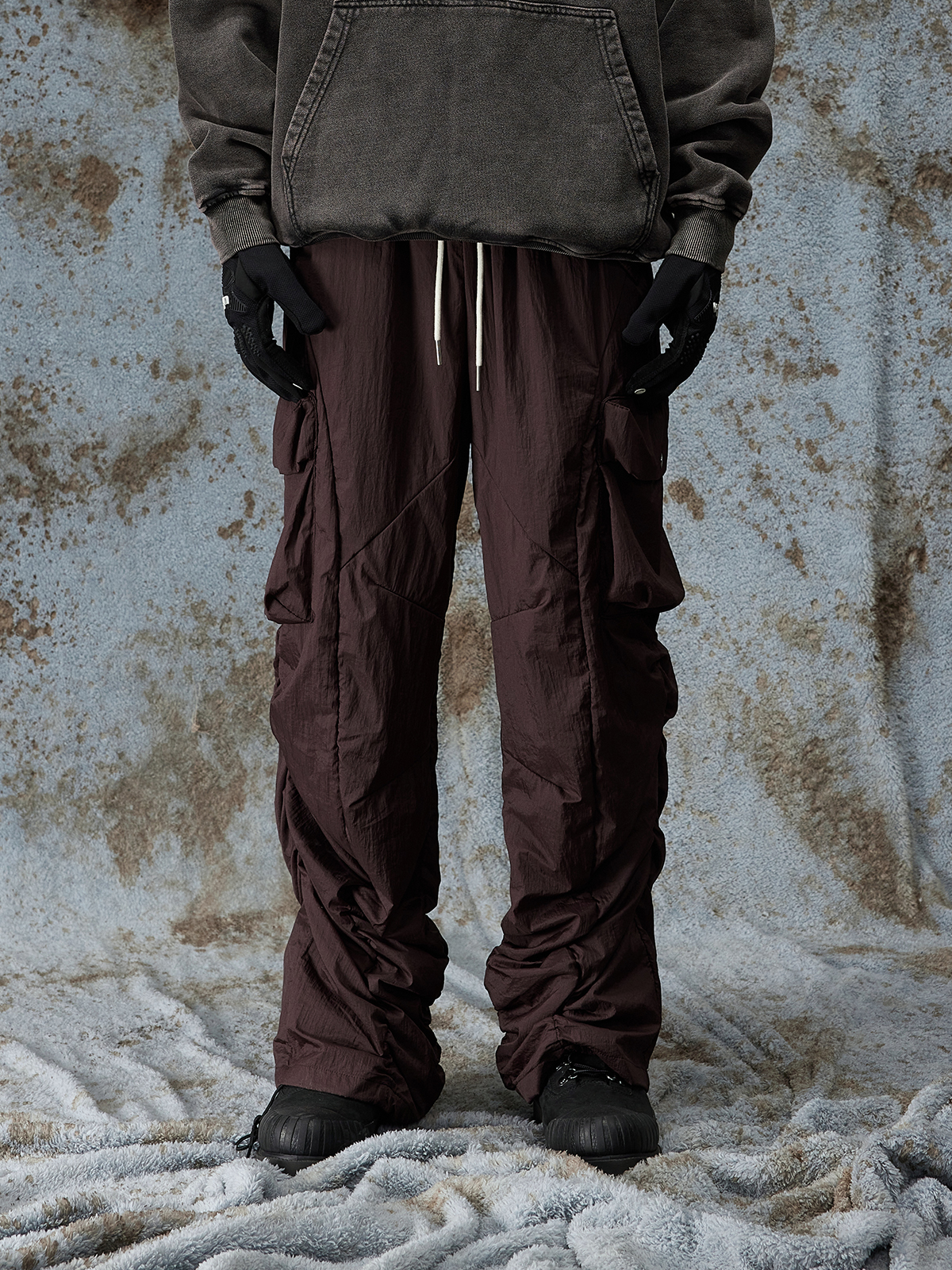 opfor 秋冬美式阔腿工装裤男女宽松复古休闲冲锋薄款多口袋伞兵裤