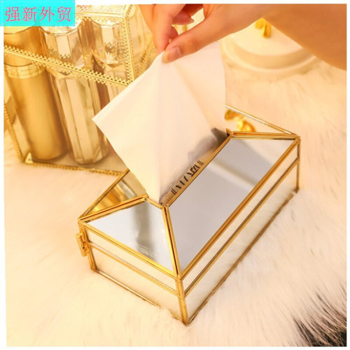 Copper edge glass tissue box storage dressing table tray
