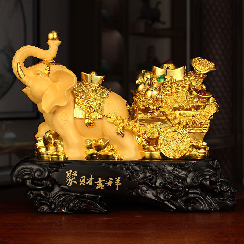 大象摆件招财象工艺品运财吉祥象拉车客厅办公室装饰开业礼品礼物