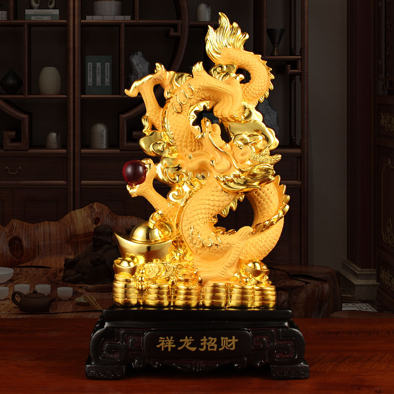 祥龙招财生肖龙摆件客厅酒柜电视柜装饰中式吉祥物工艺品乔迁送礼