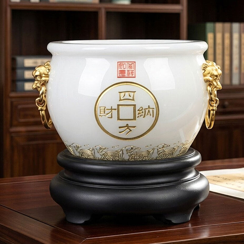 琉璃玉石招财聚宝盆摆件办公室桌面装饰公司开业送礼商务高档礼品