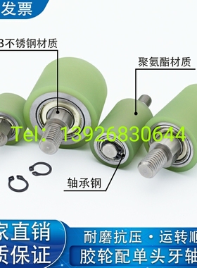 QBQ22/23/41/42聚氨酯包胶滚轮双轴承纵向导向滚轮不锈钢外螺纹型