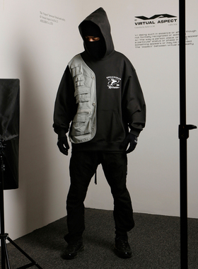 SEDUCEGEAR食钓VIRTUAL ASPECT联名拼接工装风马甲连帽卫衣remake