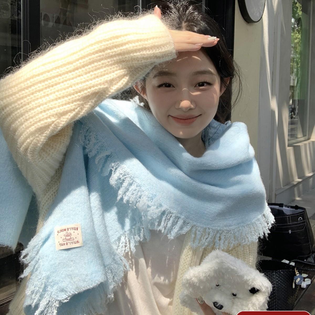 简约流苏针织围巾女款球冬季韩系百搭高颜值加厚围脖披肩2026新款