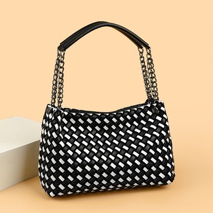 真皮编织小方包女2025新款 高级链条单肩包小众设计中年妈妈手提包