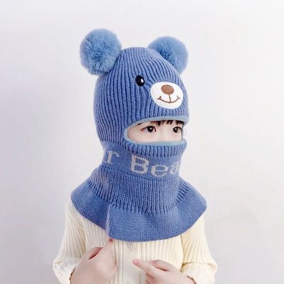 儿童帽子保暖防风护耳一体围脖女童毛线帽加厚加绒宝宝针织连体