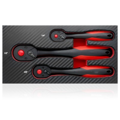 3-piece set of 72 tooth curved handle ratchet wrench, large