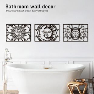 Black metal wall art, sun and moon wall decoration, large b