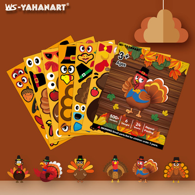 Children's Cartoon Thanksgiving DIY Emoji Sticker Turkey Th