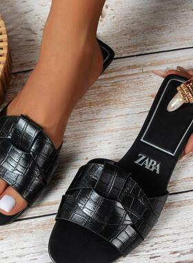 ZA Large Flat Flat Trendy One Line Slippers for Women 2024