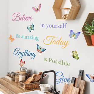 MS3211-YJ Warm hearted Color Slogan Butterfly Wall Stickers