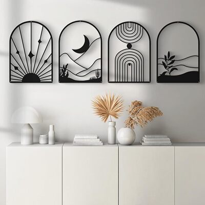 4-piece Bohemian Black Abstract Metal Wall Art Minimalist D
