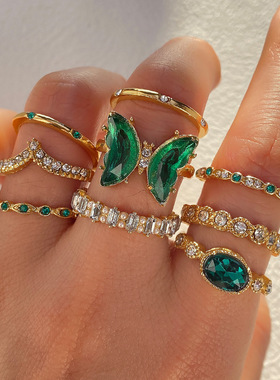 Personalized Emerald Butterfly Open Ring Metal Wind Fold Jo