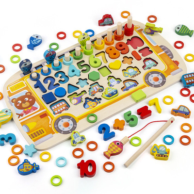 Wooden children's fishing toys, digital building blocks, ea