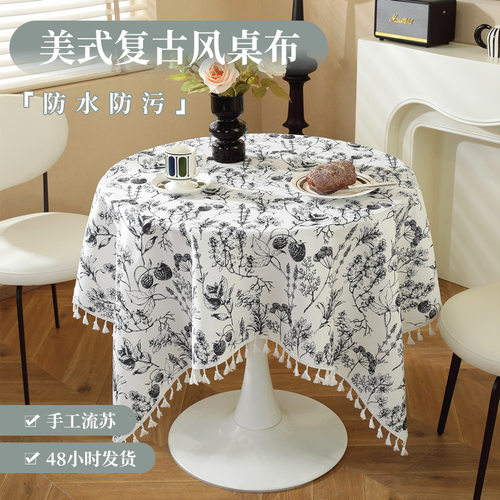 Tablecloth waterproof cotton linen texture printed American