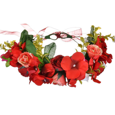 Christmas headdress with bright red rose petals headband, b