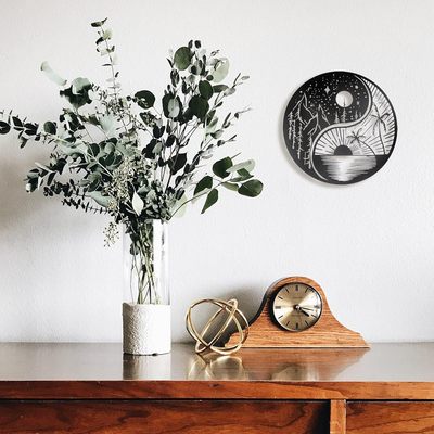 Moon, Sun, and Stars Wall Plaque Metal Tree Art Metal Yin Y