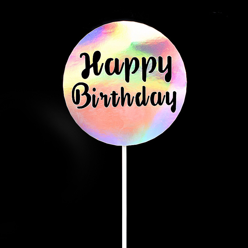 Baking cake with laser gold, black circular letters, happy