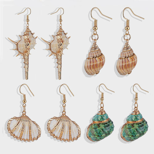 Natural beach shell conch plated gold earrings Bohemian sty