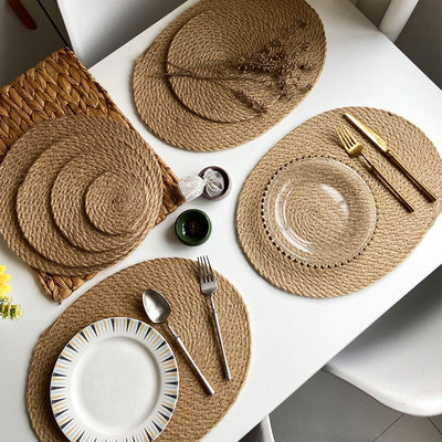 Coarse yellow hemp insulation mat, semi hand woven placemat