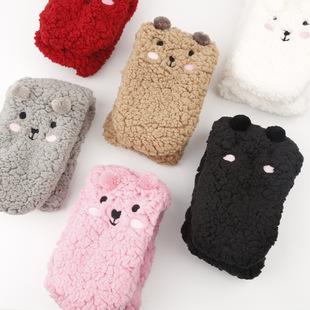 3D teddy bear smiling face floor socks, thickened and plush