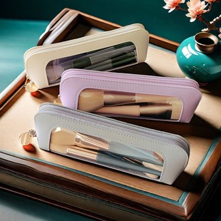 Makeup brush storage bag, portable for travel, visible touc