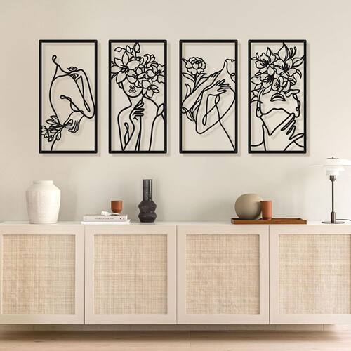 Black metal wall decoration, abstract female wall art, mini