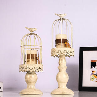 Iron white birdcage carved candle stand candlelight dinner