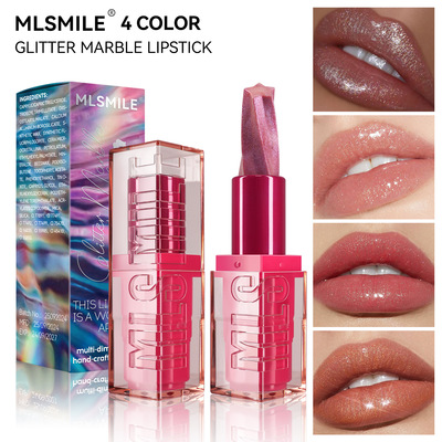 Fine glitter spiral pentagram marble lipstick Moisturizing