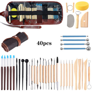 40 piece set of pottery tools, clay carving wooden tool set