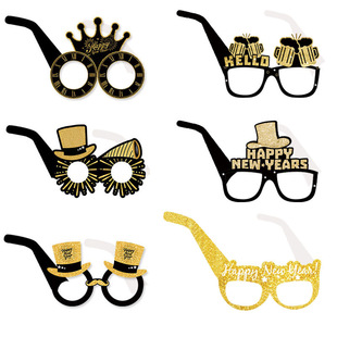 New party decoration and glasses Happy new year paper color