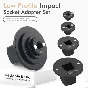 Low impact socket adapter set, drive ratchet adapter 4-piec