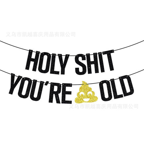 Holy Shit You're Old Flag Black Sparkling Pink Fun Birthday