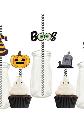 Halloween Ghost Festival One time Flag Insertion Straws Hal