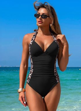2025 swimsuit female sexy splicing one-piece bikini deep V