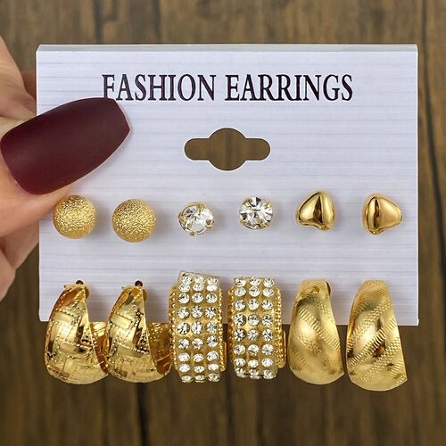 Art Geometry Punch Pattern Earrings 6-piece Set with Love a