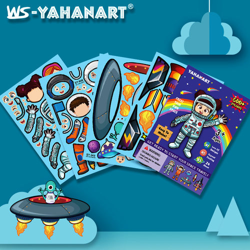 Children's DIY Fun Cartoon Spaceship Stickers Space Adventu