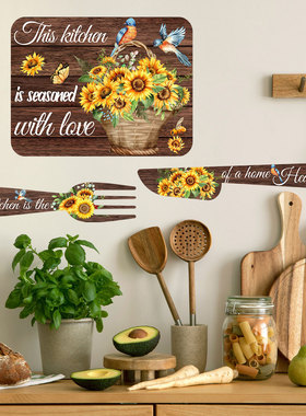 ATW9002-YJ Knife and Fork Sunflower Bird Stickers Kitchen B