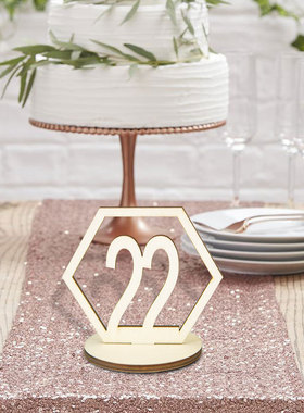 Wooden desktop number board hexagonal hollow number seat wo