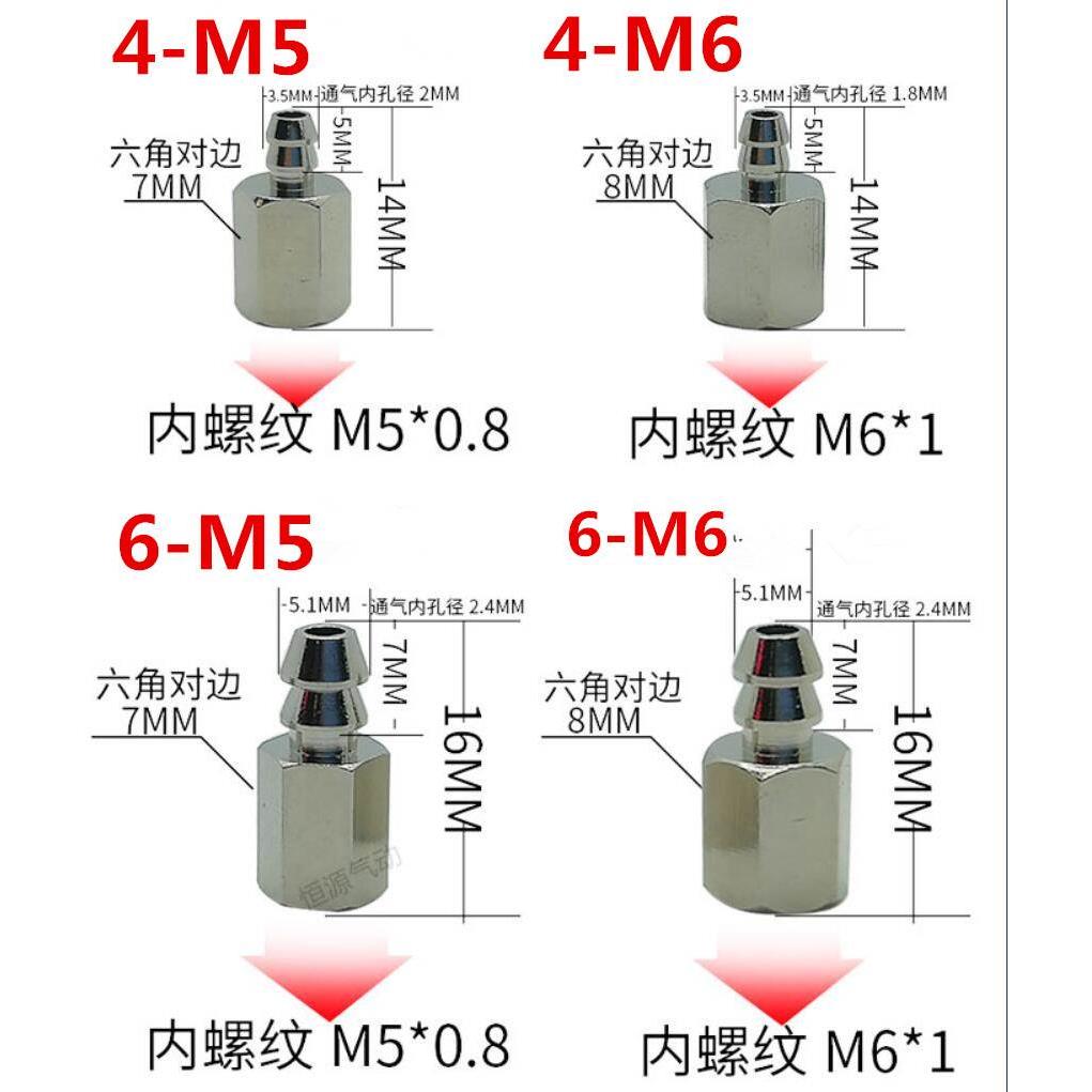 精品快拧接头 M5 M6内牙转4 6mm气管快速油管液压直通pu气管
