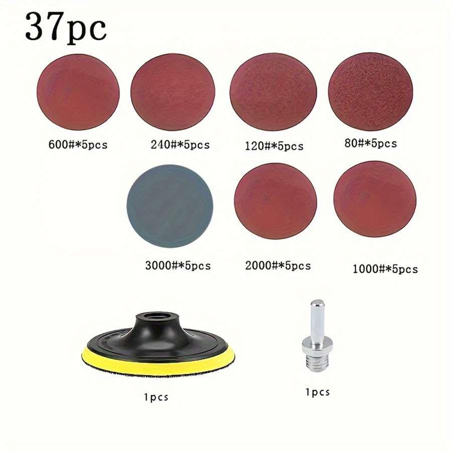 37pc砂纸套装  5寸背绒电钻抛光砂纸木工圆形吸盘植绒自粘式
