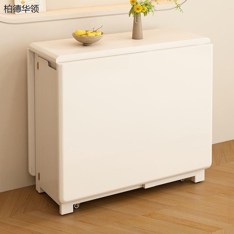 白色全实木折叠餐桌小户型家用饭桌一体可折叠伸缩餐桌椅折叠桌子