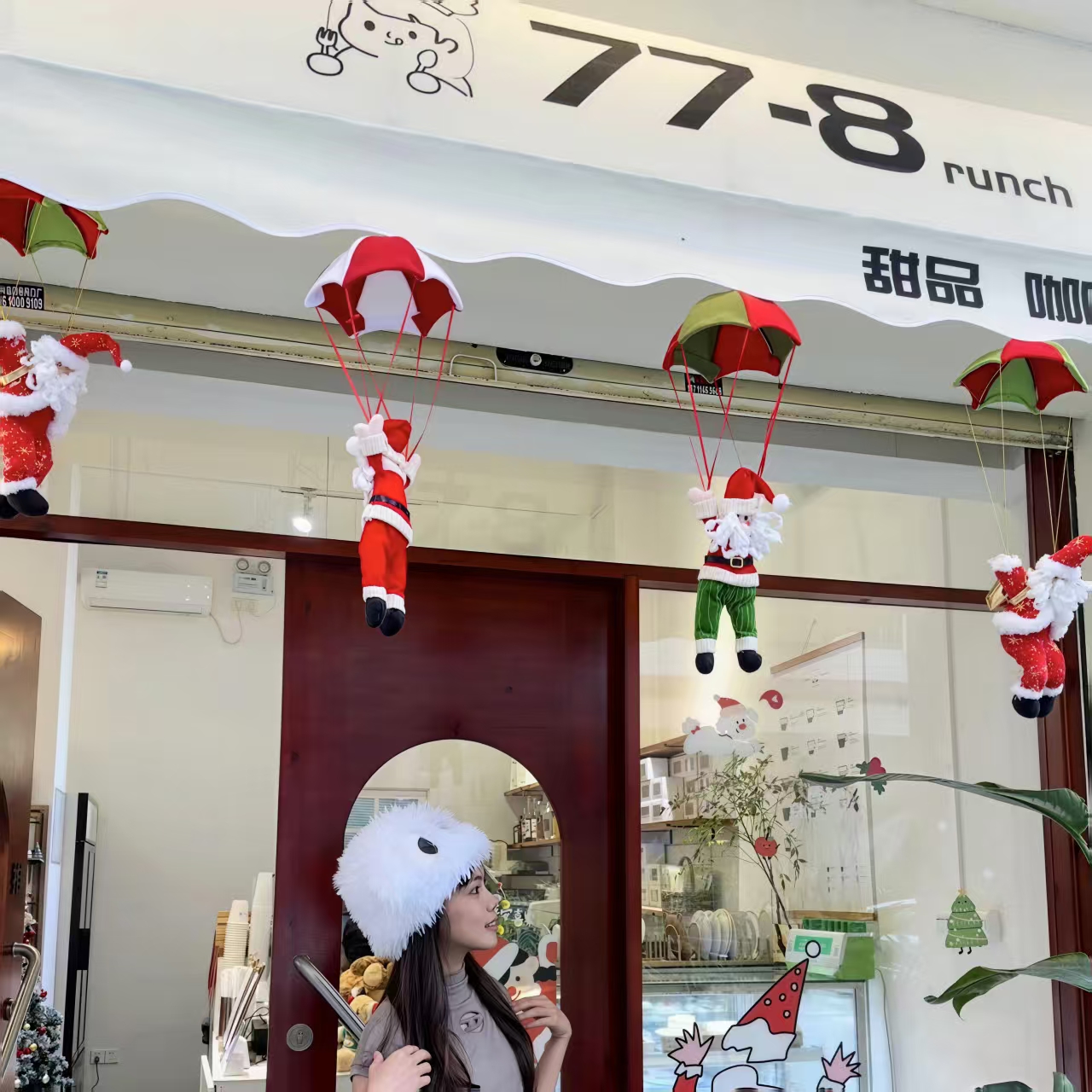 圣诞节装饰降落伞圣诞老人挂件店铺商场门店圣诞氛围场景布置道具